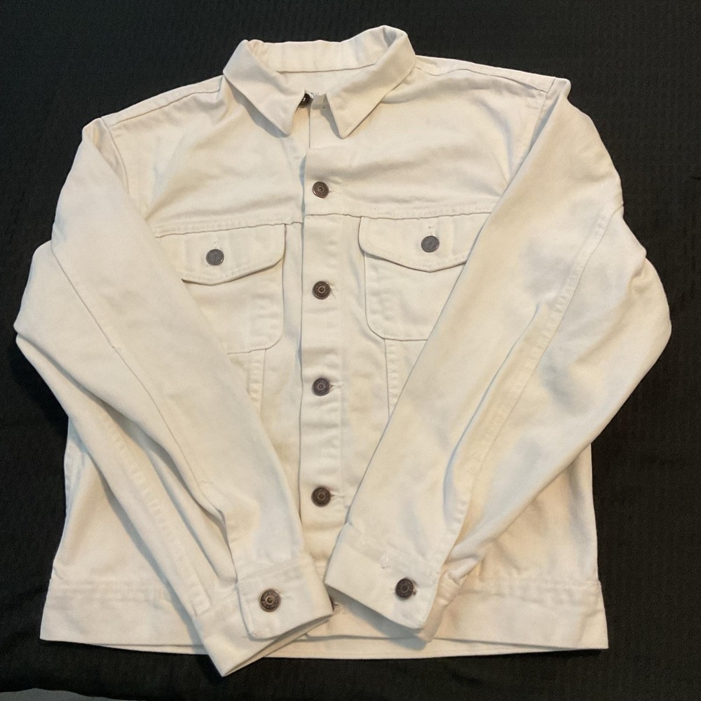 Gap Jacket Womens Size Medium White Denim Button Front Collared Pockets Casual